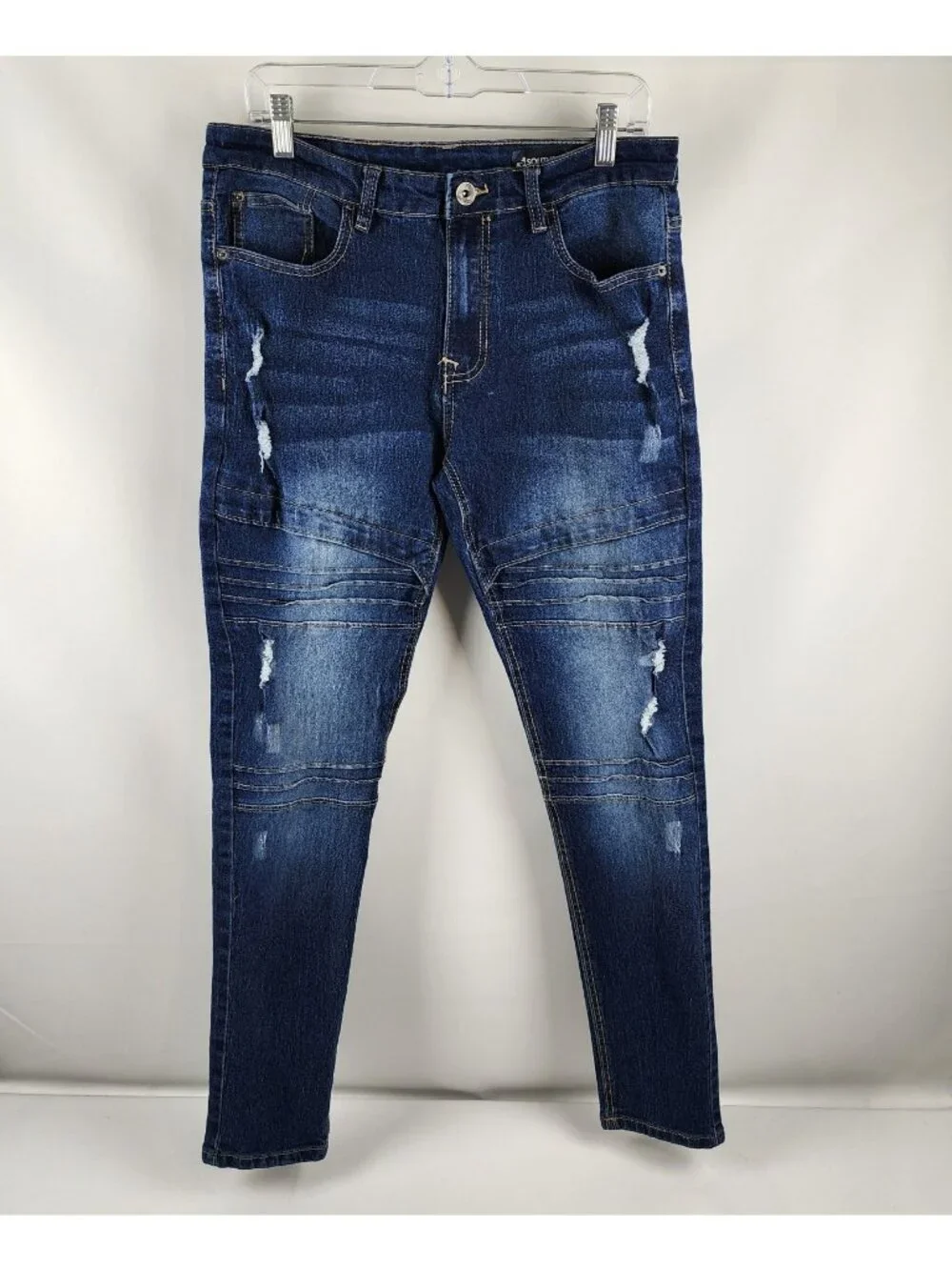 Southpole Jeans Mens 34x32 Blue Stacked Skinny Leg Distressed Denim